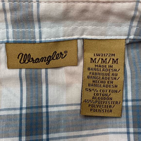 WRANGLER BUTTON DOWN SNAP CLOSE LONG SLEEVE SHIRT PLAID CHECK PINK BLUE MEDIUM - Picture 6 of 10